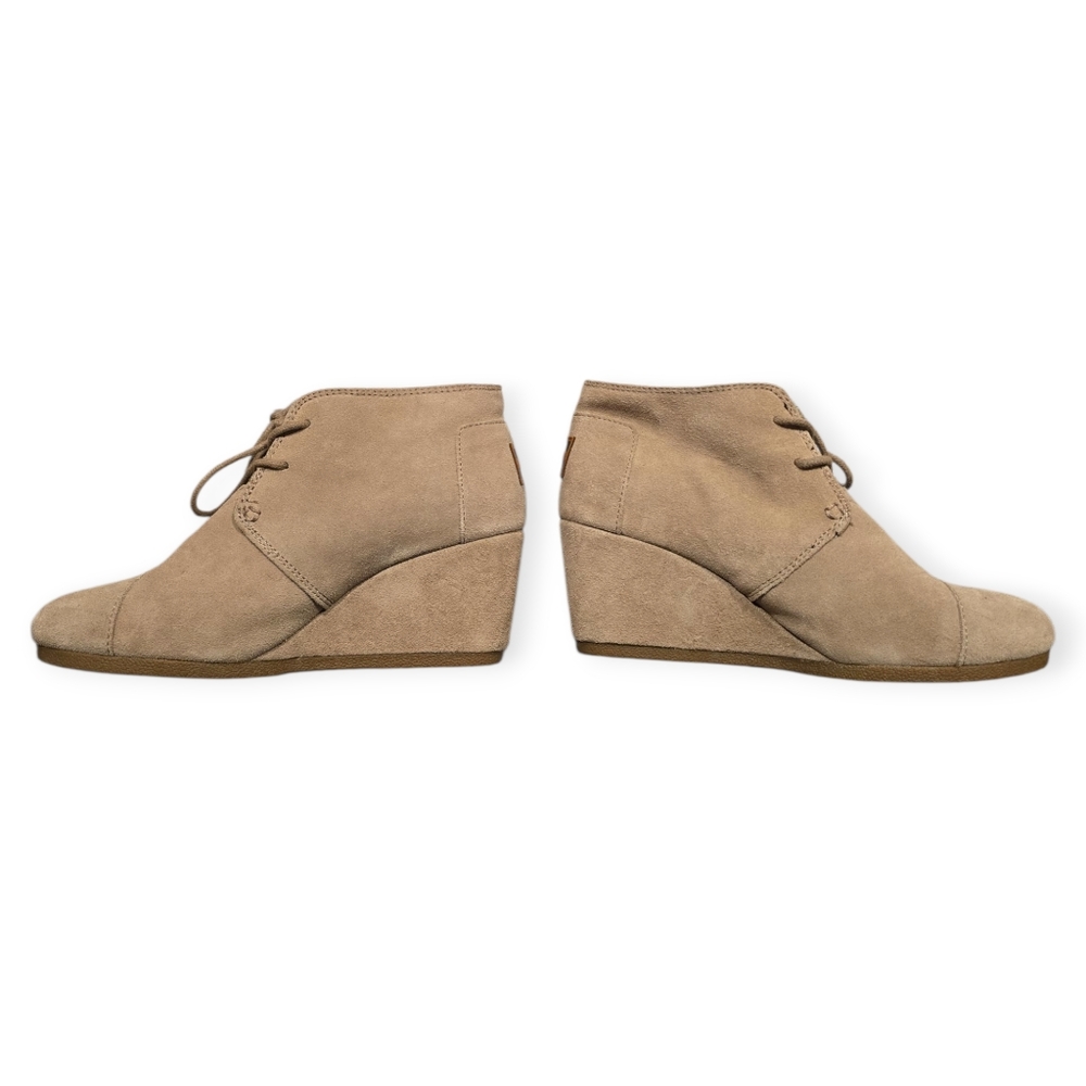 Toms Tan Leather Suede Wedge Booties Size 7 - Picture 3 of 9